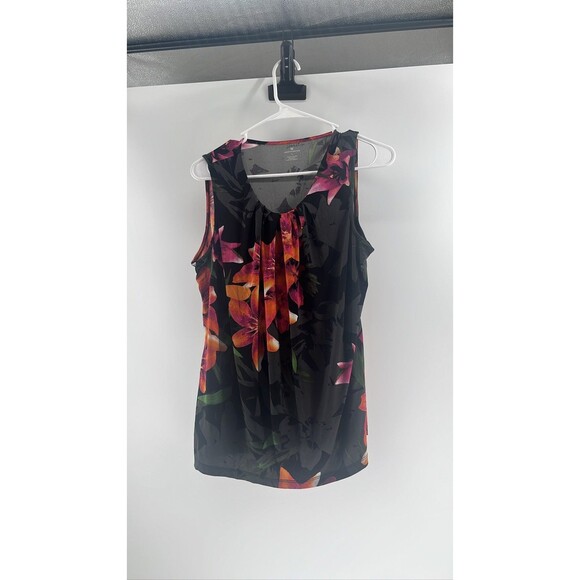 Worthington L Black Tropical Floral Sleeveless Blouse - Picture 1 of 3